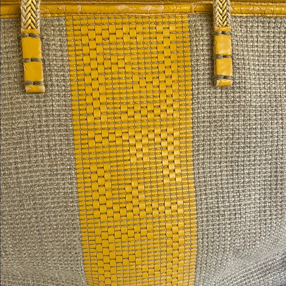 FENDI roll bag leather and woven raffia tote yellow/tan - Picture 3 of 17